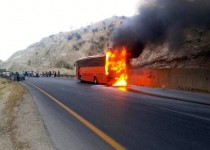 آتش سوزی اتوبوس مشهد به زاهدان بدون صدمه جانی، مهار شد