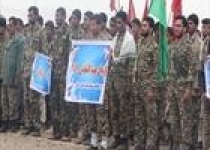 مراسم صبحگاه بسیجیان در رزمایش الی بیت المقدس شهرستان دلگان